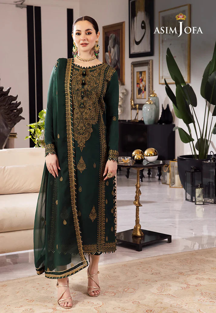 ASIM JOFA GREEN EMBROIDERED UNSTICHED 3PC SUIT | KPA0075