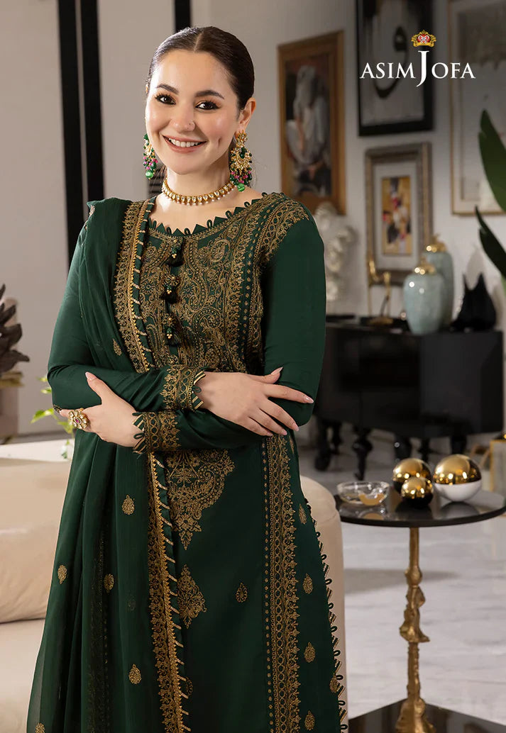 ASIM JOFA GREEN EMBROIDERED UNSTICHED 3PC SUIT | KPA0075