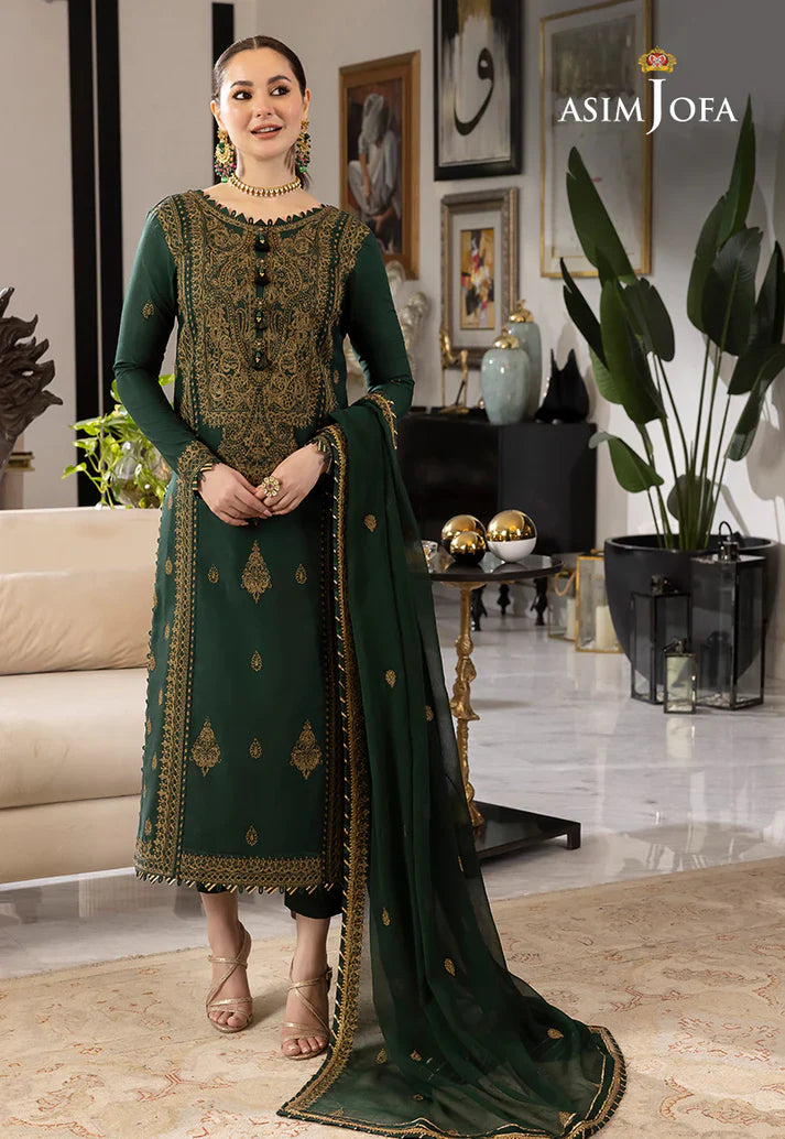 ASIM JOFA GREEN EMBROIDERED UNSTICHED 3PC SUIT | KPA0075