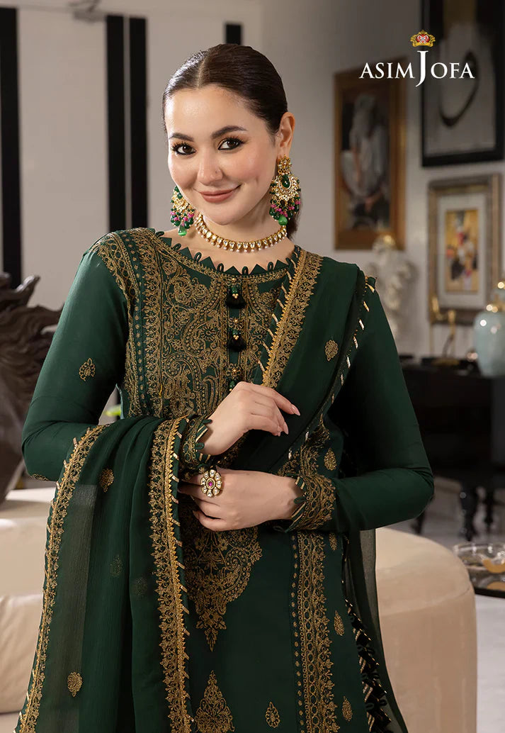 ASIM JOFA GREEN EMBROIDERED UNSTICHED 3PC SUIT | KPA0075