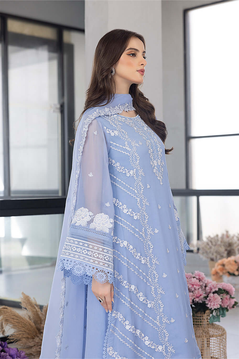 AZURE EMBROIDERED UNSTICHED 3PC SUIT | KPA0071