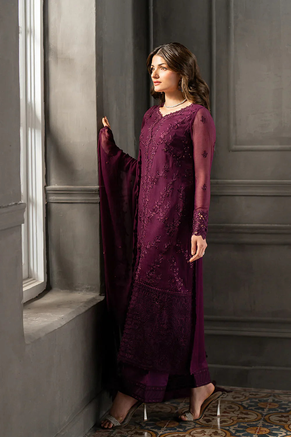 AZURE CHIFFON EMBROIDERED UNSTITCHED 3PC SUIT | KPA0070