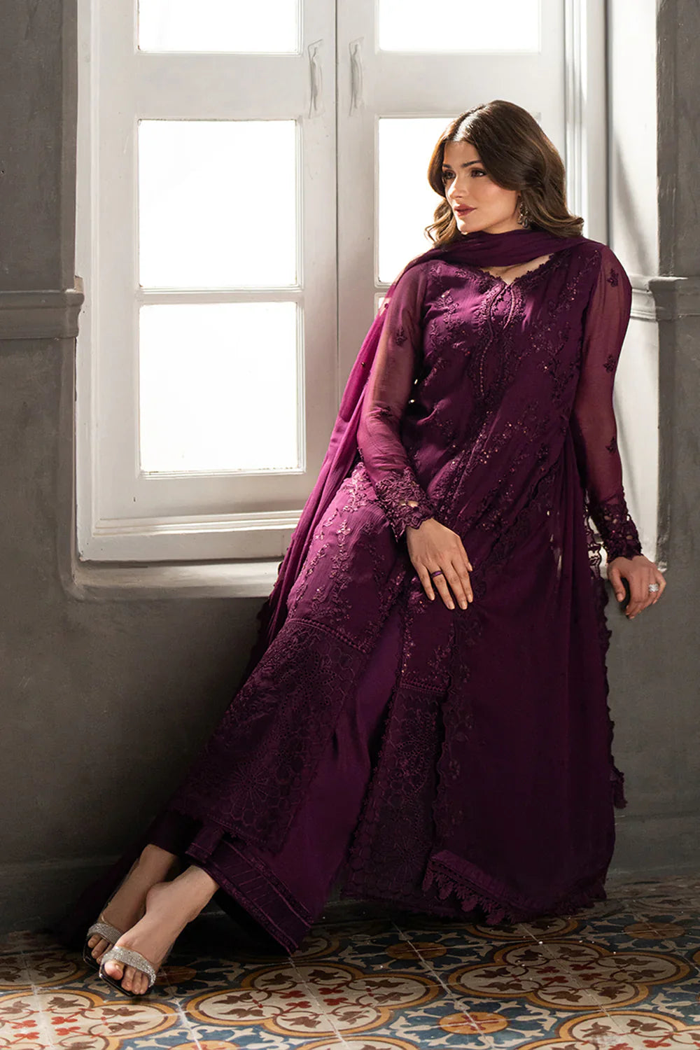 AZURE CHIFFON EMBROIDERED UNSTITCHED 3PC SUIT | KPA0070