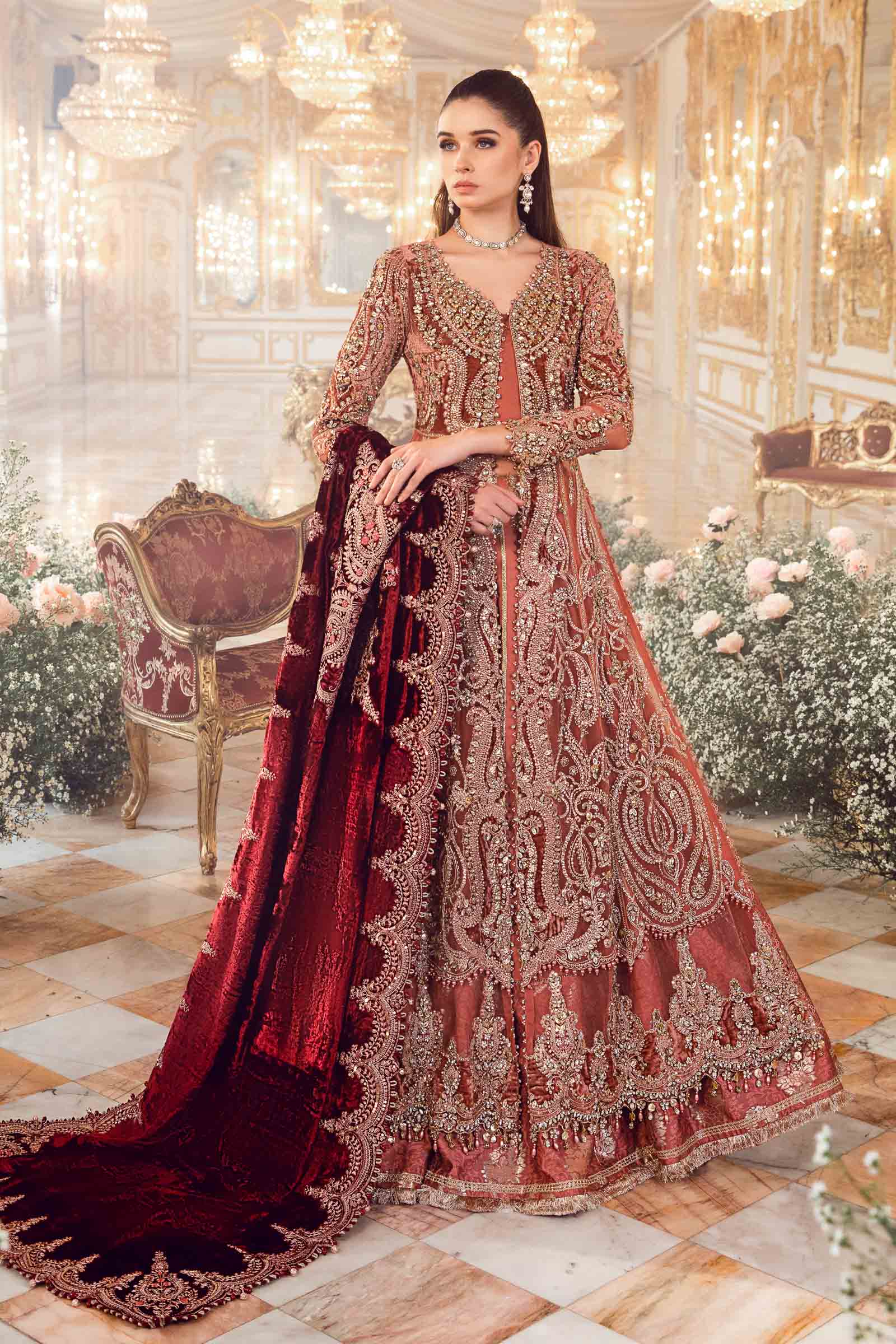 MARIA.B UNSTITCHED EMBROIDERED SALMON PINK 3PC SUIT BD-2701 – KPA0058