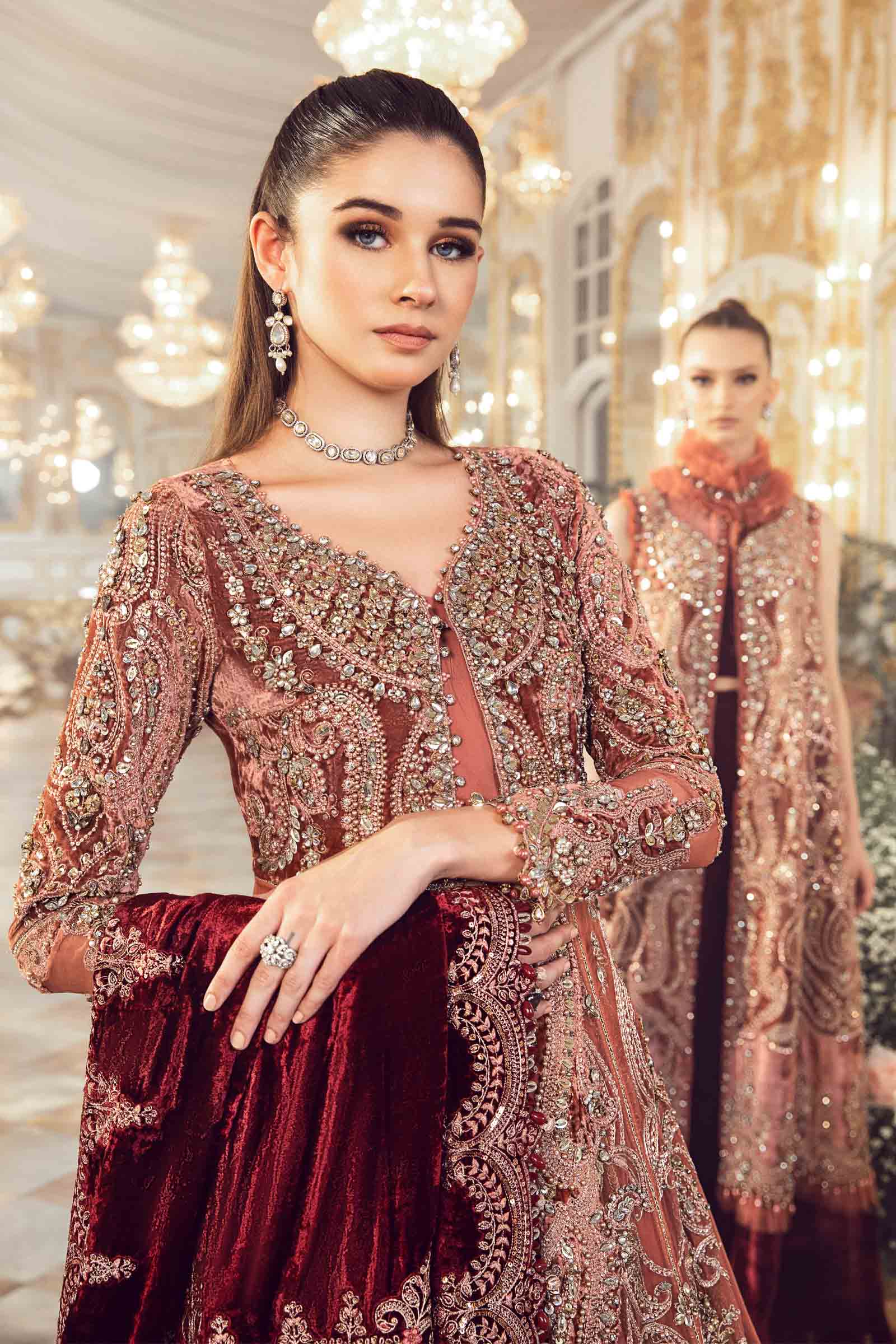 MARIA.B UNSTITCHED EMBROIDERED SALMON PINK 3PC SUIT BD-2701 – KPA0058