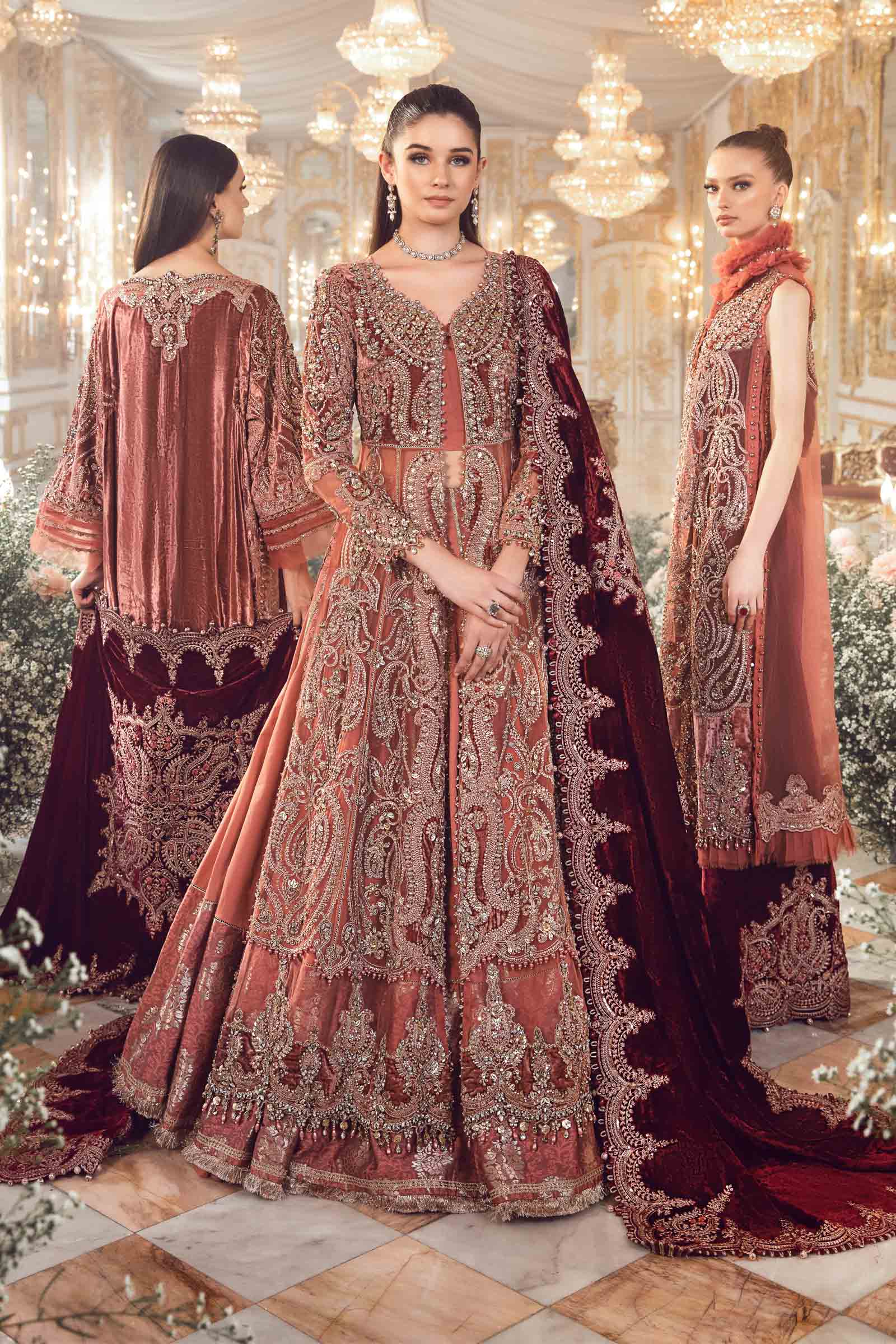 MARIA.B UNSTITCHED EMBROIDERED SALMON PINK 3PC SUIT BD-2701 – KPA0058