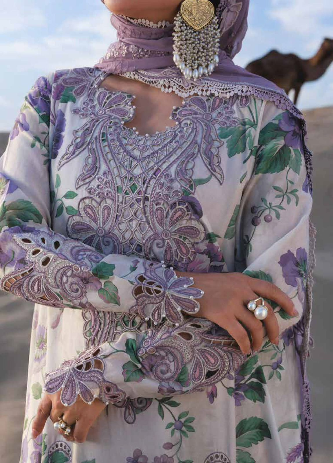 NUREH Printed Lawn UNSTICHED EMBROIDERED 3PC SUIT | KPA0094
