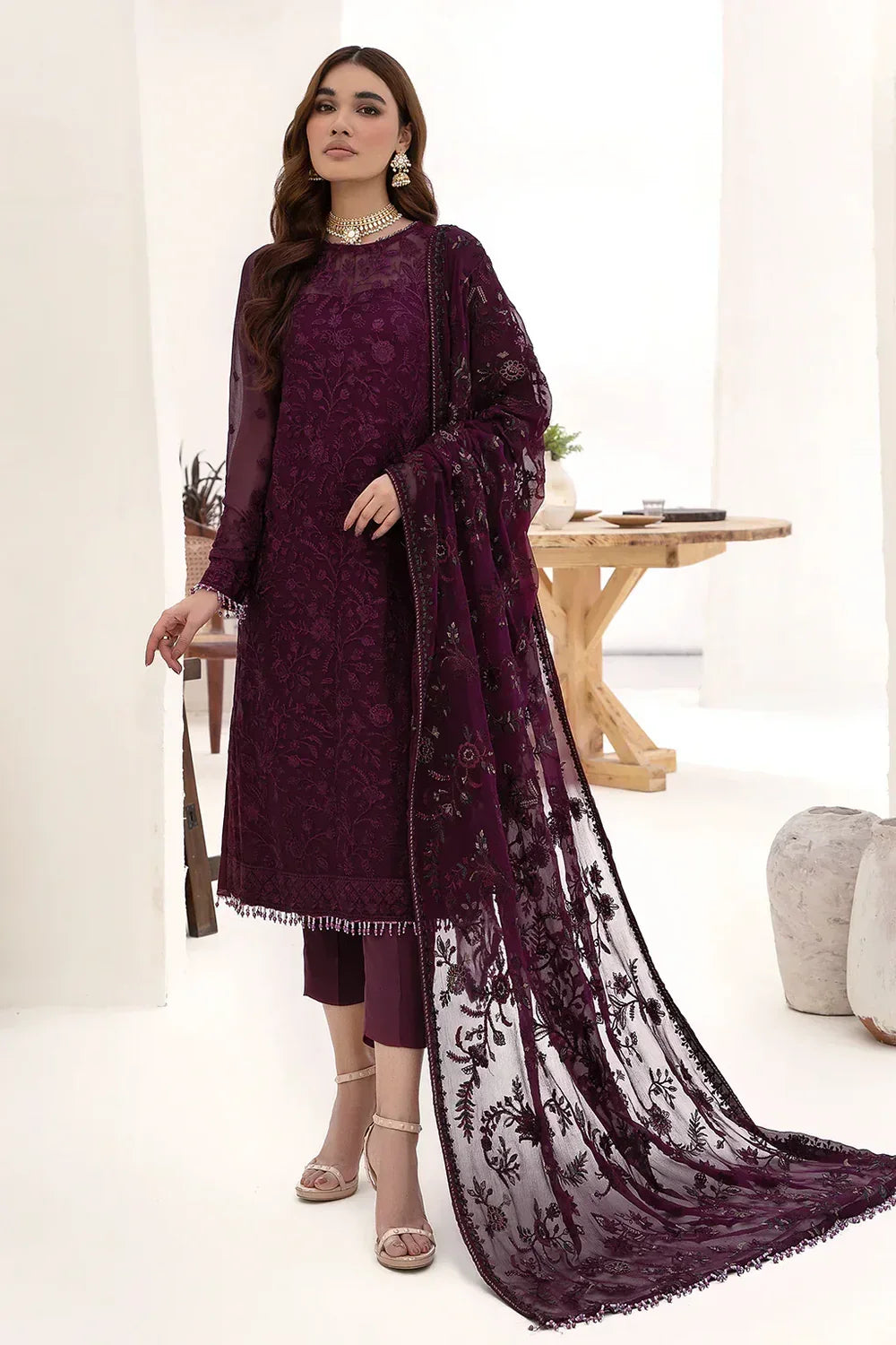 ZARIF CHIFFON EMBROIDERED UNSTITCHED 3PC SUIT | KPA0072