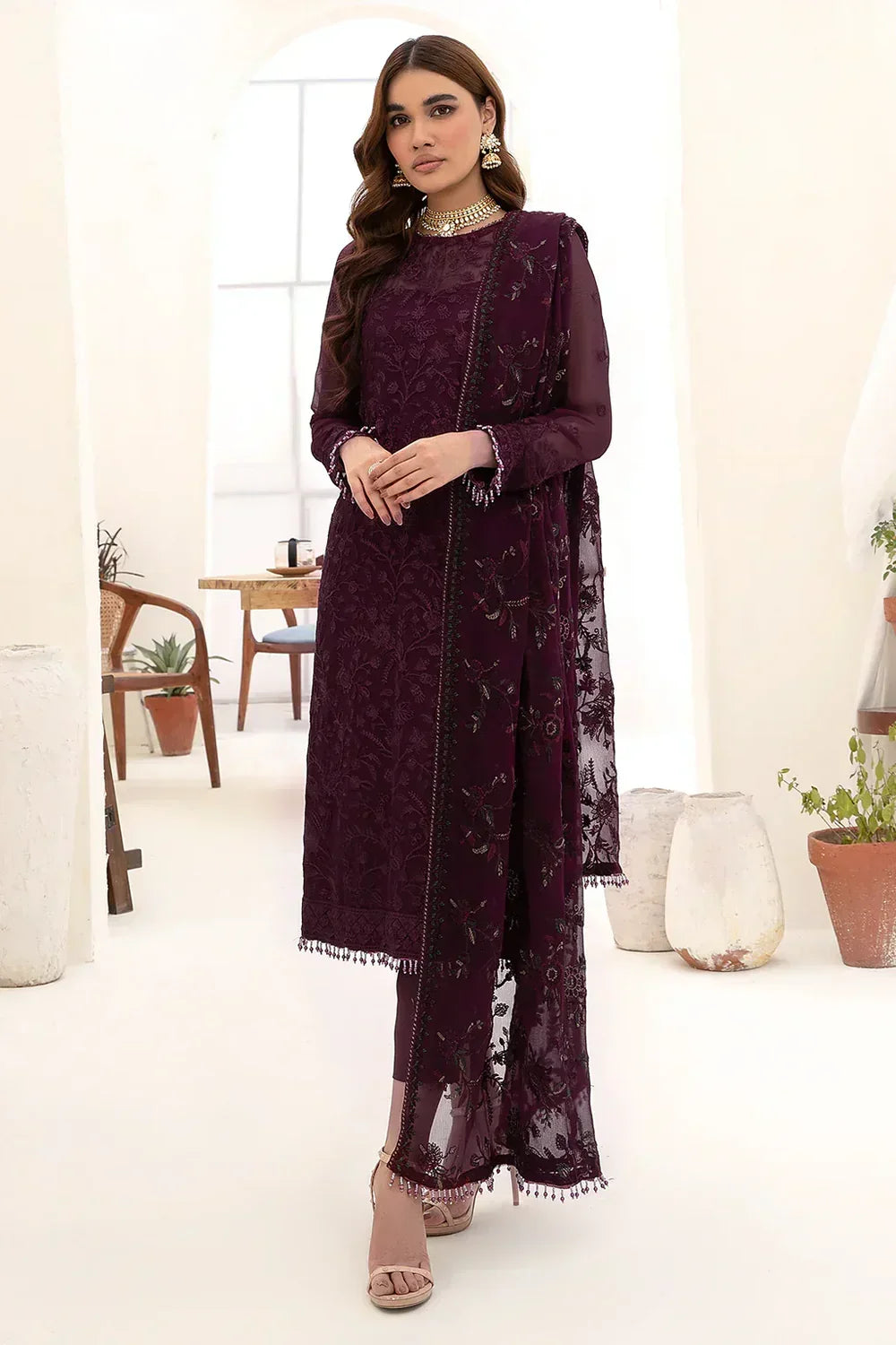 ZARIF CHIFFON EMBROIDERED UNSTITCHED 3PC SUIT | KPA0072