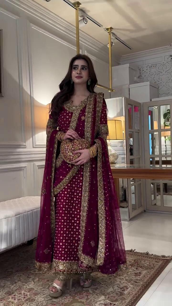 HARIS SHAKEEL – AISHA MARGENTA UNSTICHTED EMBROIDERED 3PC MAXI - KPA0127