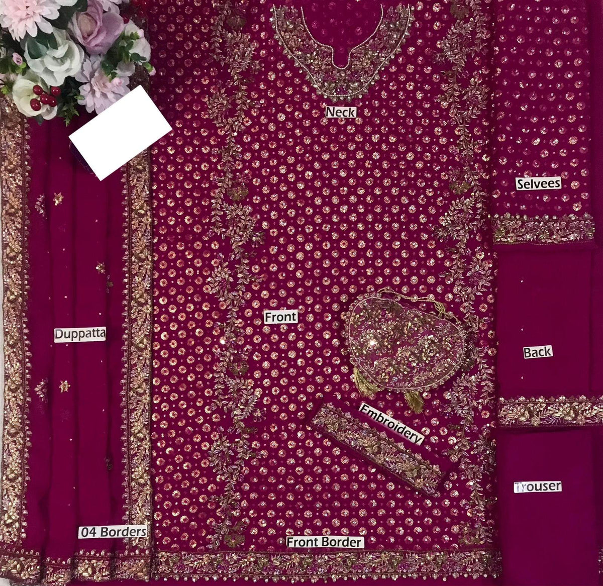 HARIS SHAKEEL – AISHA MARGENTA UNSTICHTED EMBROIDERED 3PC MAXI - KPA0127