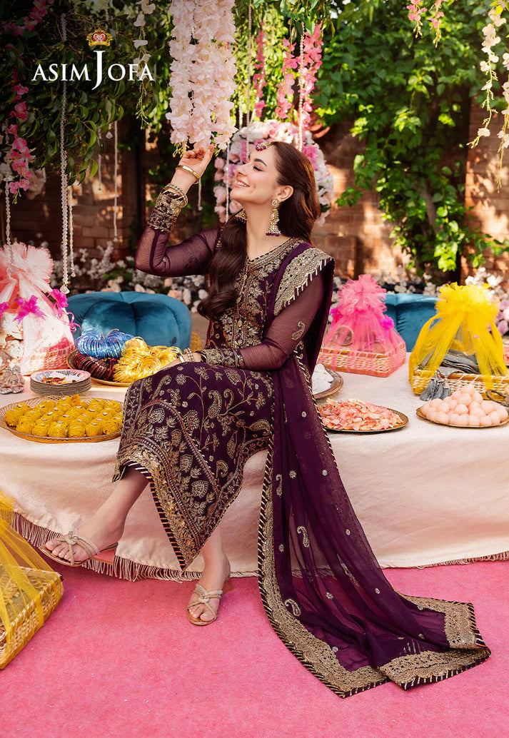 ASIM JOFA PURPLE EMBROIDERED UNSTICHED 3PC SUIT | KPA0078