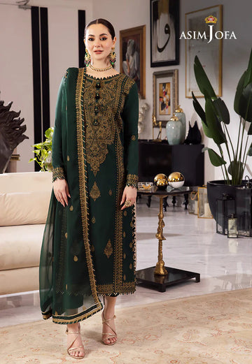 ASIM JOFA GREEN EMBROIDERED UNSTICHED 3PC SUIT | KPA0075