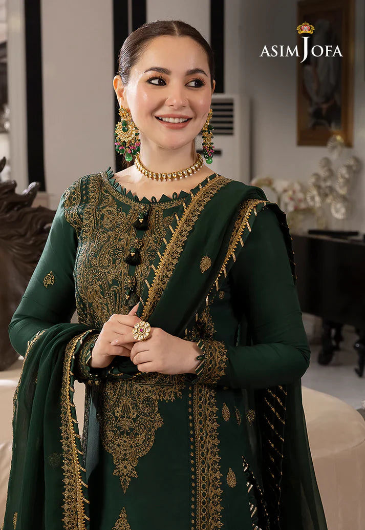 ASIM JOFA GREEN EMBROIDERED UNSTICHED 3PC SUIT | KPA0075