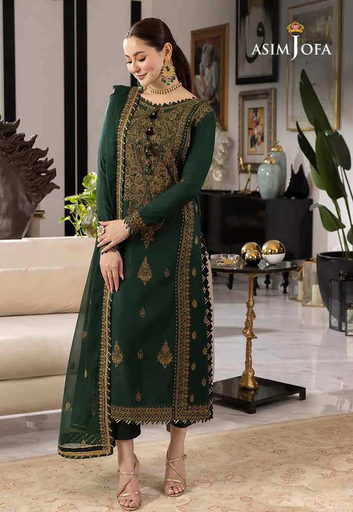 ASIM JOFA GREEN EMBROIDERED UNSTICHED 3PC SUIT | KPA0075