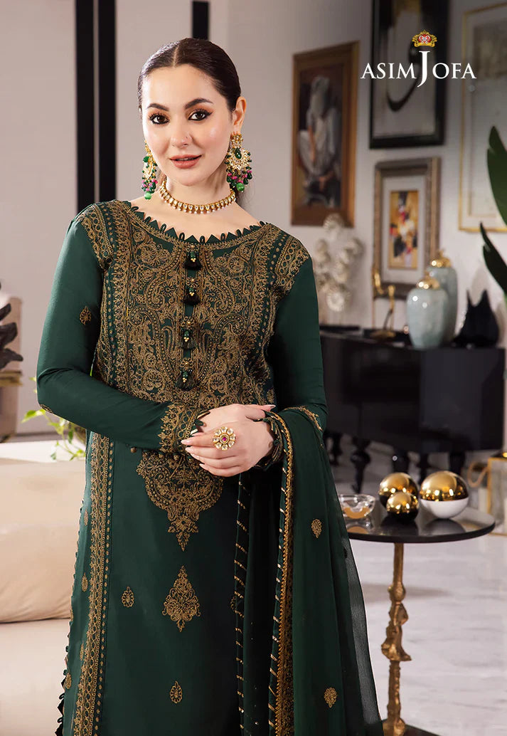 ASIM JOFA GREEN EMBROIDERED UNSTICHED 3PC SUIT | KPA0075