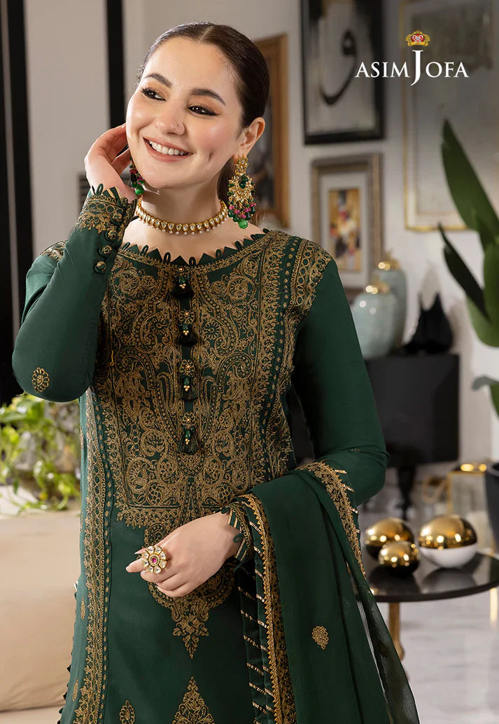 ASIM JOFA GREEN EMBROIDERED UNSTICHED 3PC SUIT | KPA0075