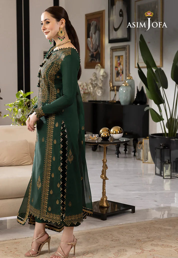 ASIM JOFA GREEN EMBROIDERED UNSTICHED 3PC SUIT | KPA0075