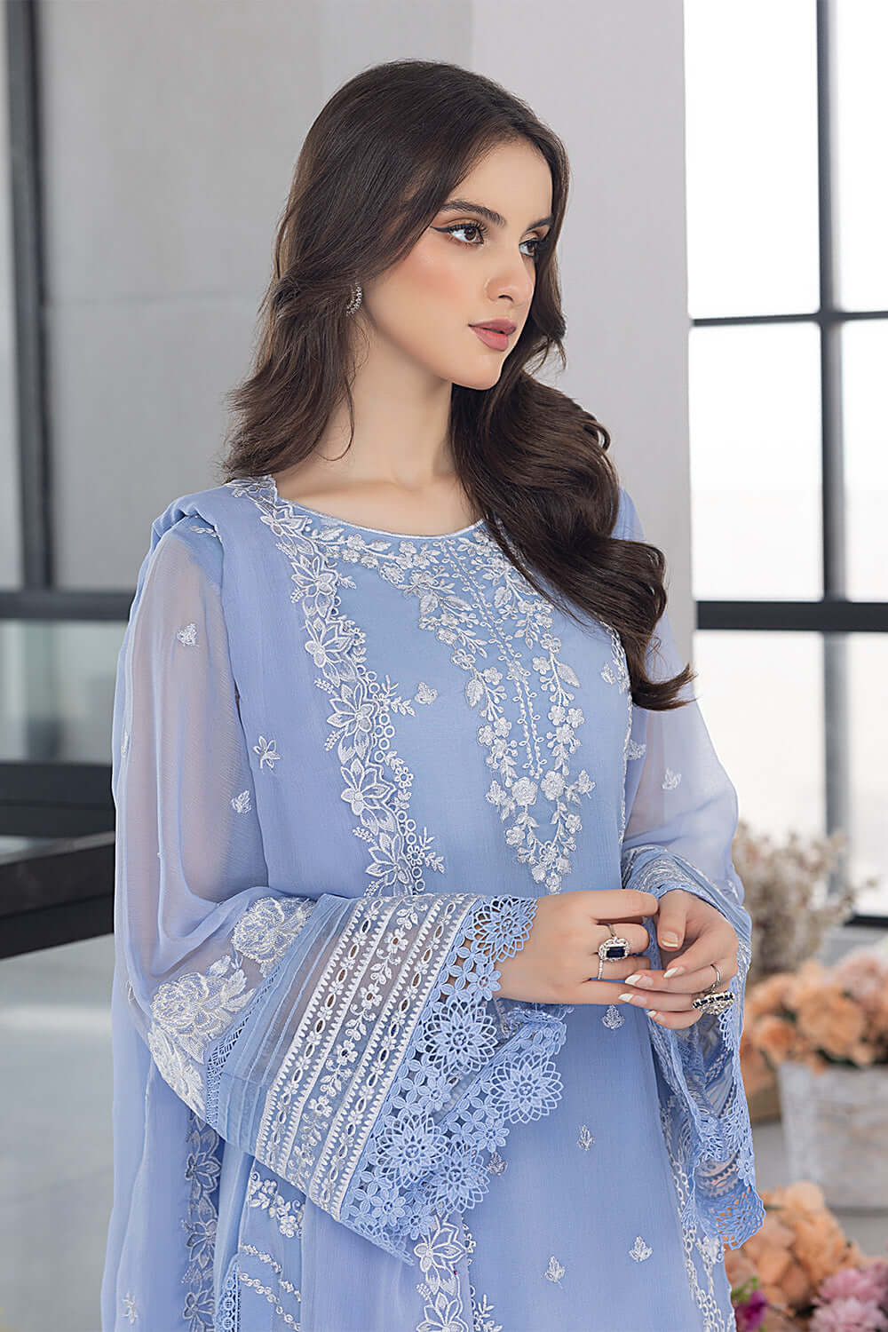 AZURE EMBROIDERED UNSTICHED 3PC SUIT | KPA0071