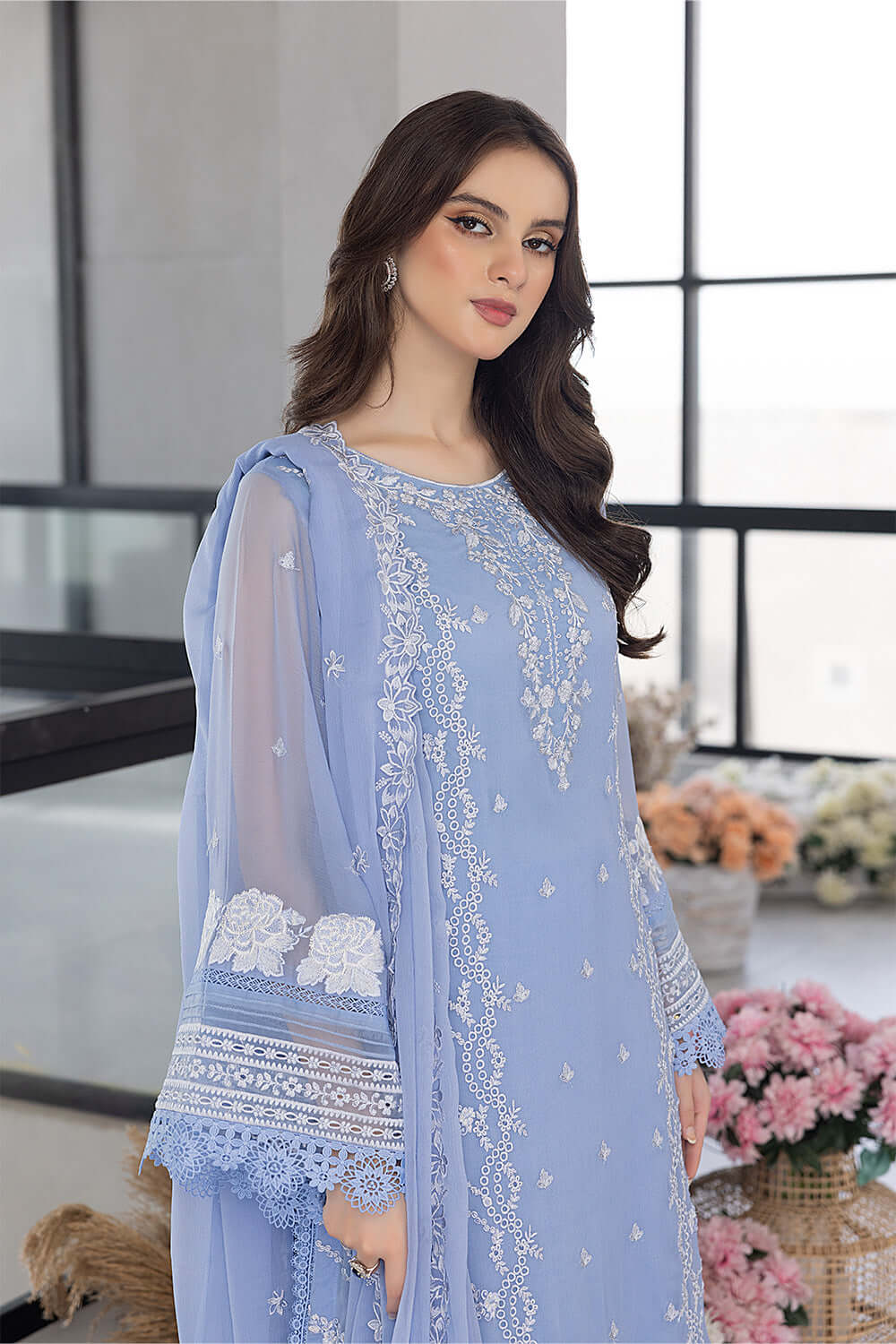 AZURE EMBROIDERED UNSTICHED 3PC SUIT | KPA0071