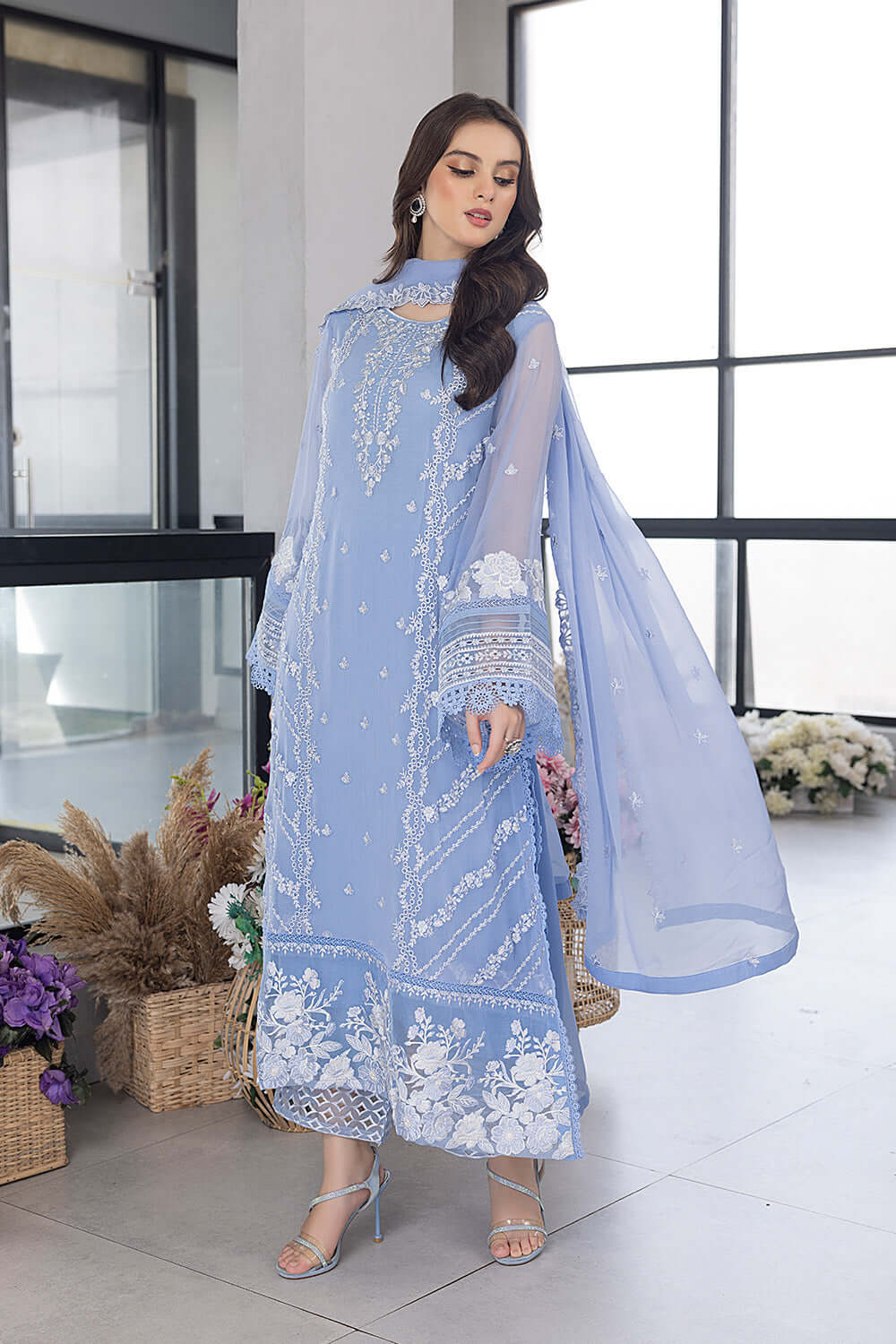 AZURE EMBROIDERED UNSTICHED 3PC SUIT | KPA0071