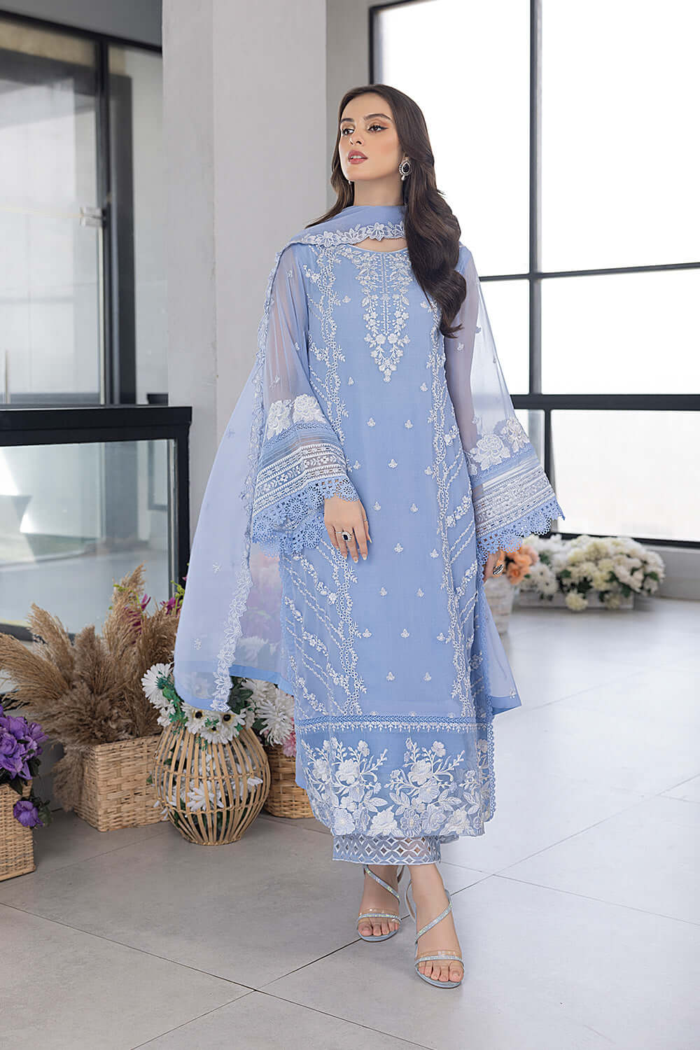 AZURE EMBROIDERED UNSTICHED 3PC SUIT | KPA0071