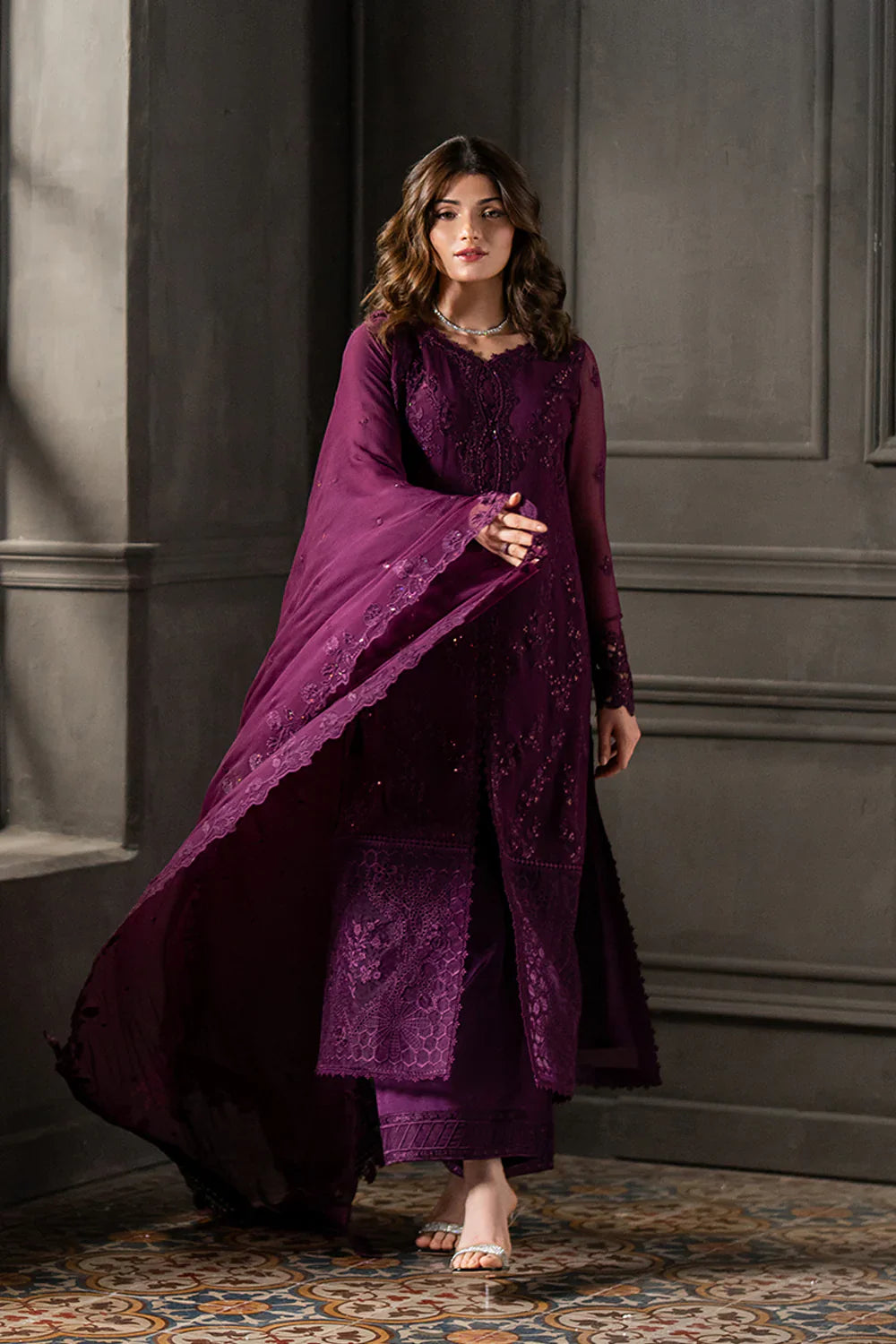 AZURE CHIFFON EMBROIDERED UNSTITCHED 3PC SUIT | KPA0070