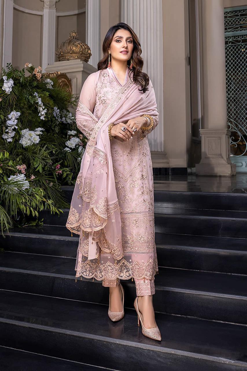 AZURE CHIFFON EMBROIDERED UNSTICHED 3PC SUIT | KPA0076