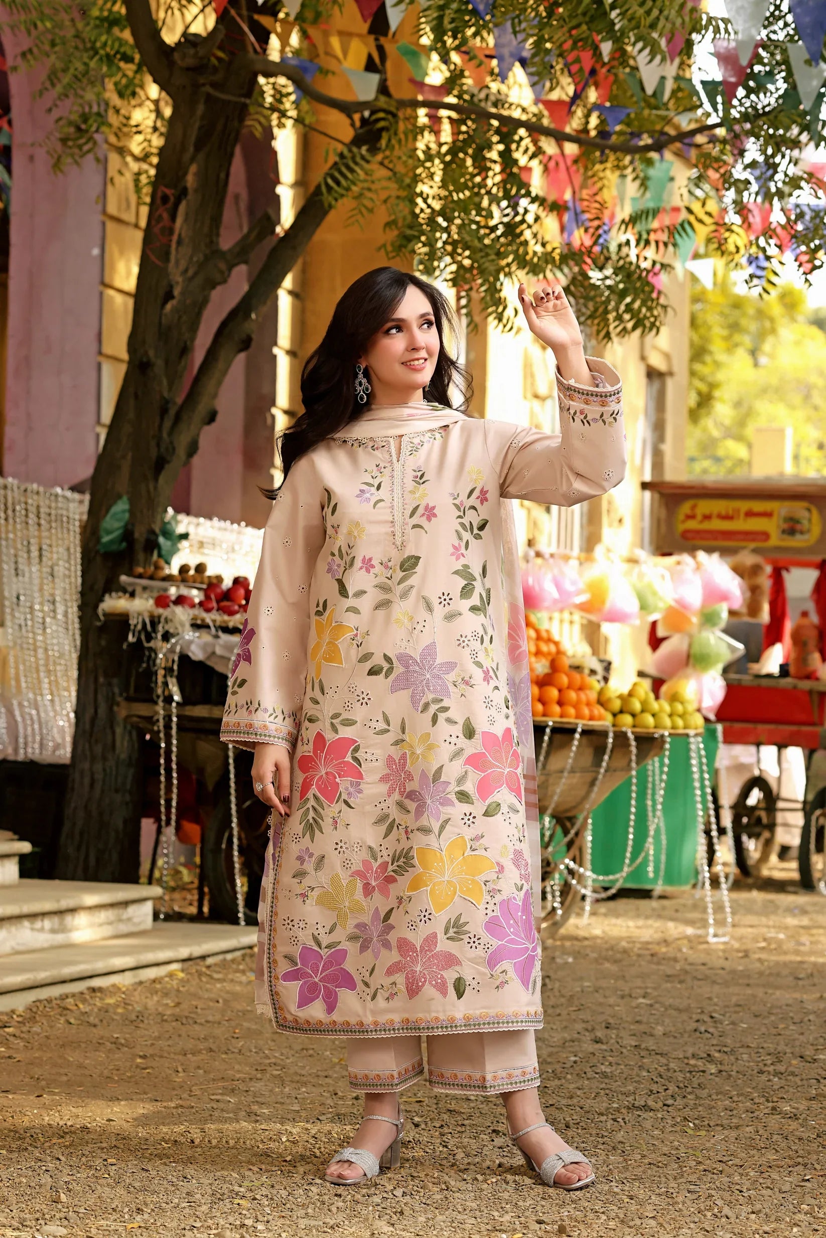 ANEELAS COTTON CHIKENKARI EMBROIDERED UNSTITCHED 3PC SUIT | KPA0097