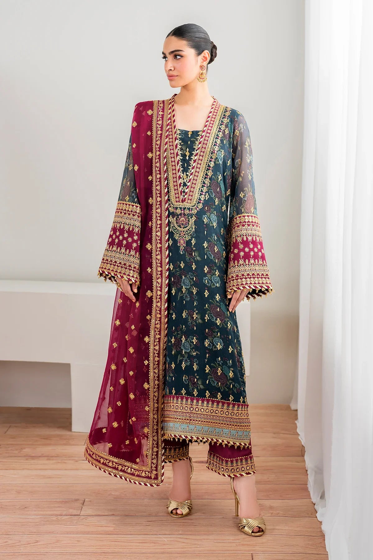 BAROQUE CHIFFON EMBROIDERED UNSTITCHED 3PC SUIT | KPA0102