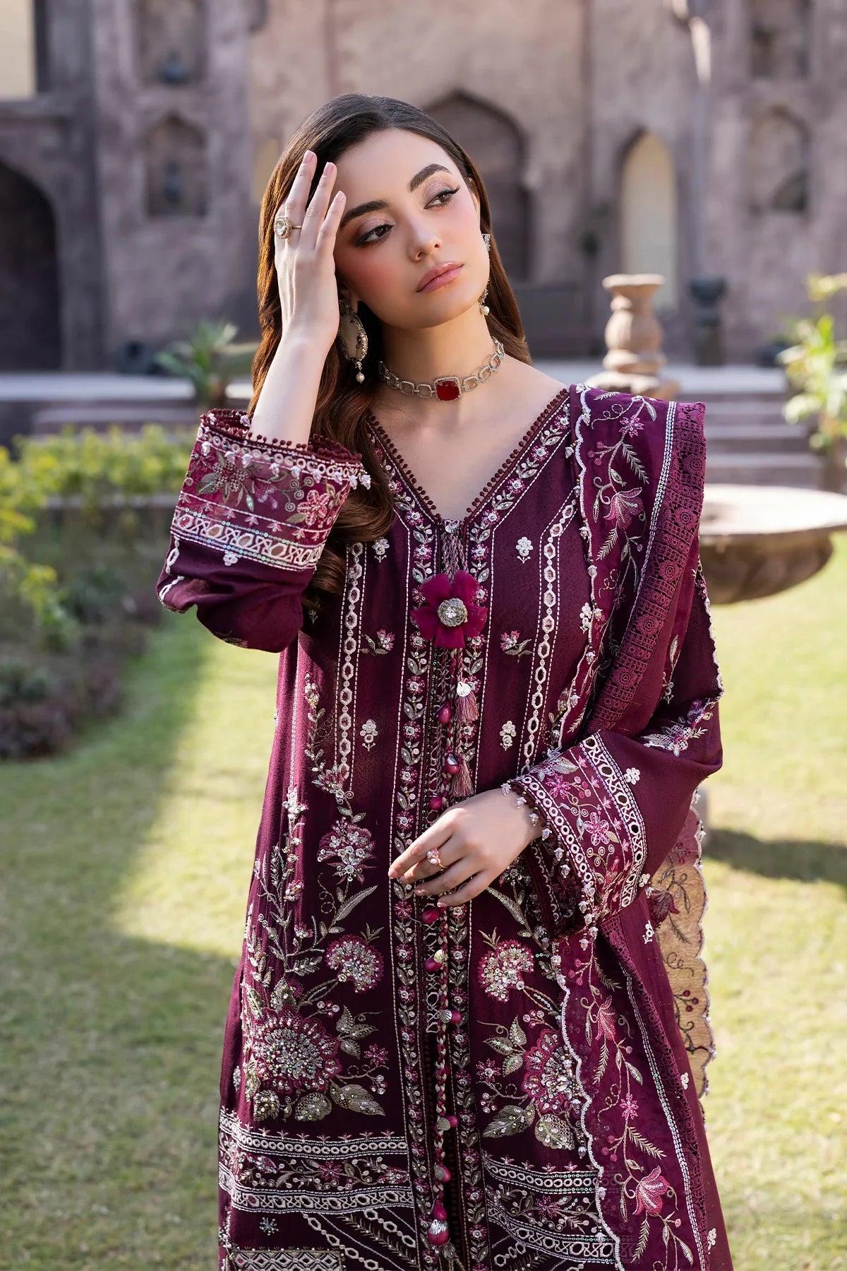 RAEESA PREMIUM EMBROIDERED UNSTITCHED 3PC SUIT | KPA0109
