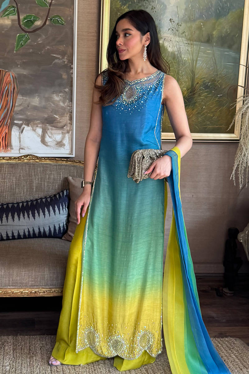NEON OMBRE LAWN UNSTITCHED 3PC SUIT | KPA0093