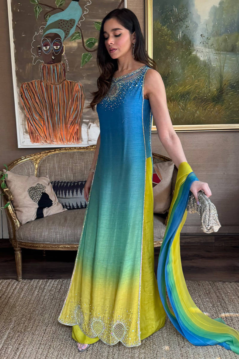 NEON OMBRE LAWN UNSTITCHED 3PC SUIT | KPA0093