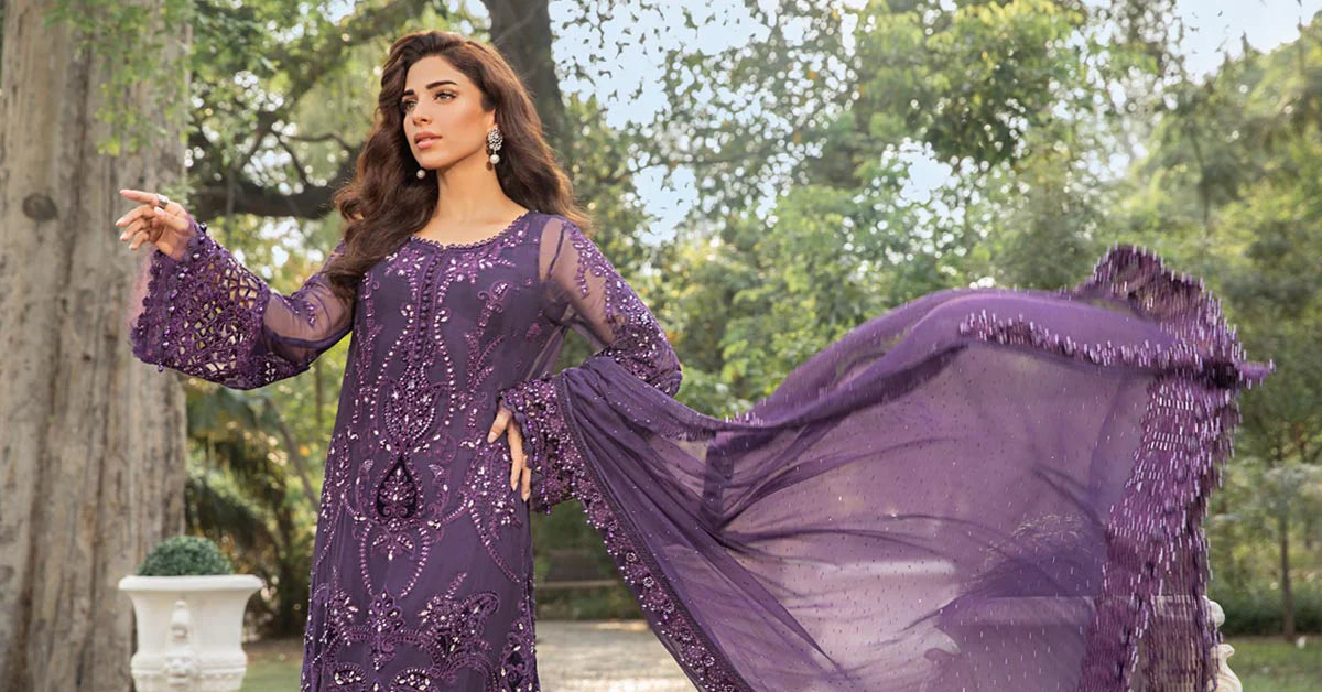 MARIA.B CHIFFON EMBROIDERED UNSTITCHED 3PC SUIT | KPA0068