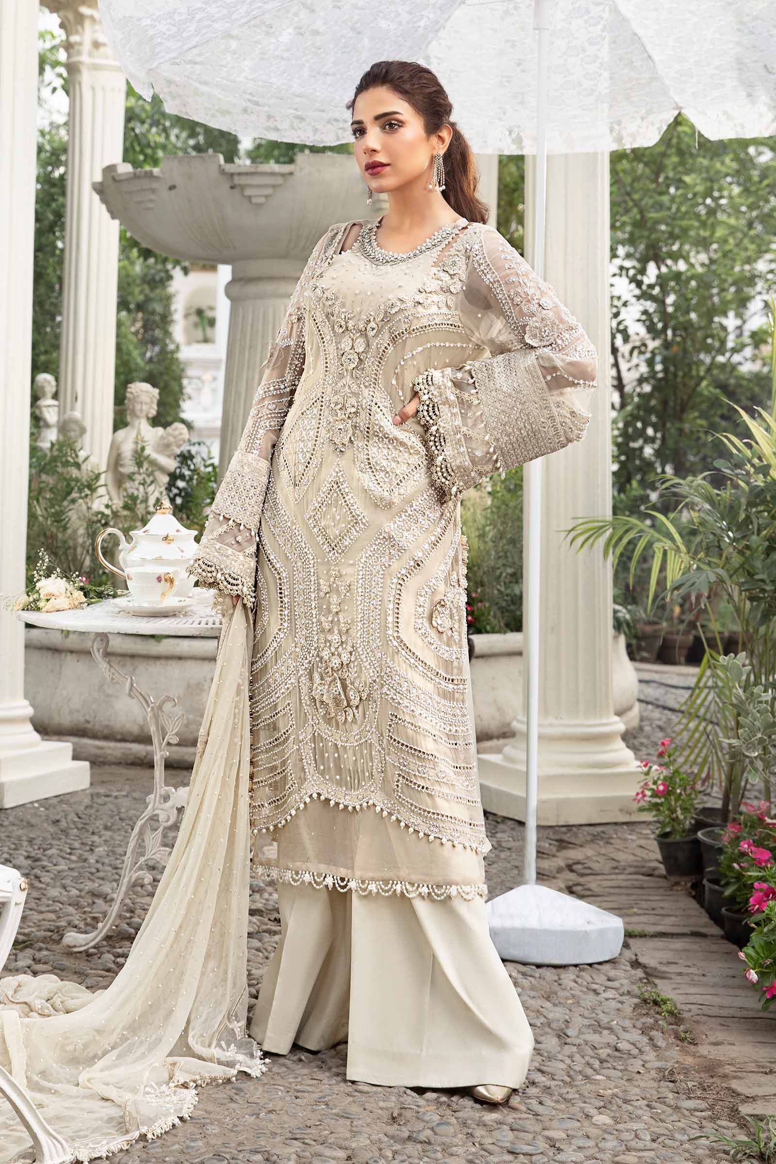 MARIA.B UNSTITCHED EMBROIDERED CHIFFON 3PC SUIT | KPA0059