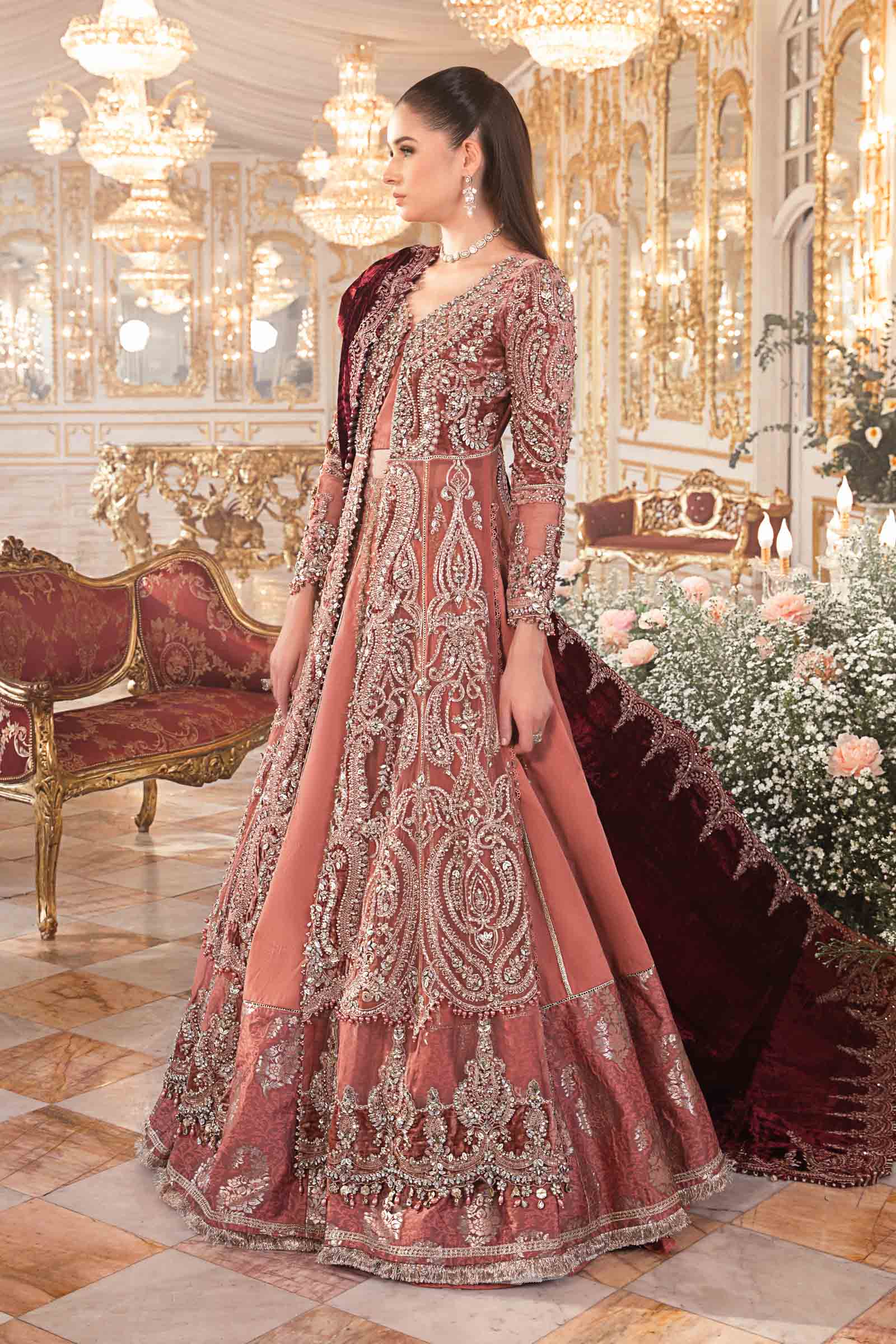 MARIA.B UNSTITCHED EMBROIDERED SALMON PINK 3PC SUIT BD-2701 – KPA0058