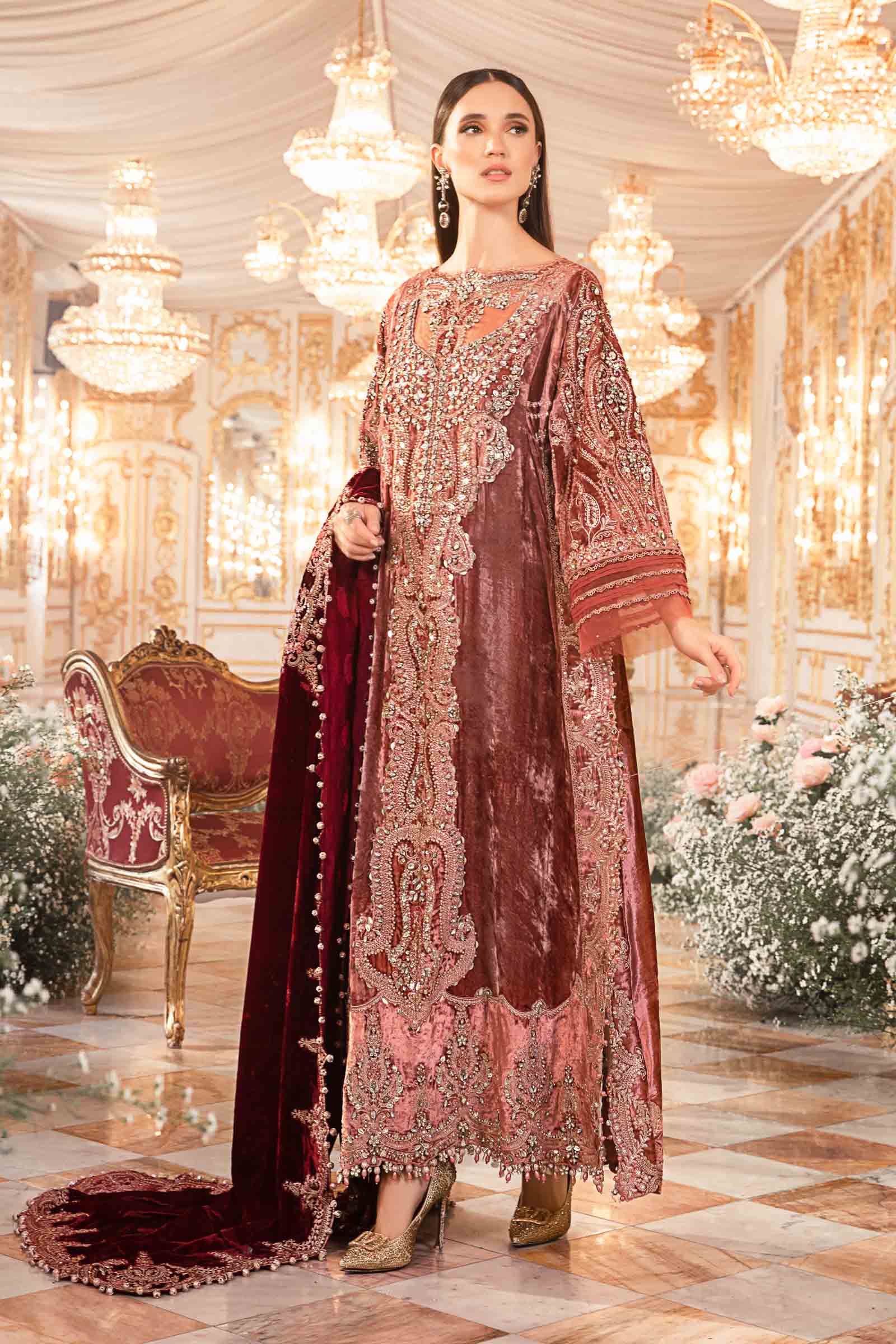 MARIA.B UNSTITCHED EMBROIDERED SALMON PINK 3PC SUIT BD-2701 – KPA0058