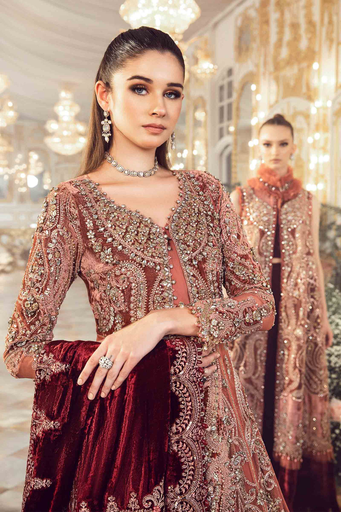 MARIA.B UNSTITCHED EMBROIDERED SALMON PINK 3PC SUIT BD-2701 – KPA0058