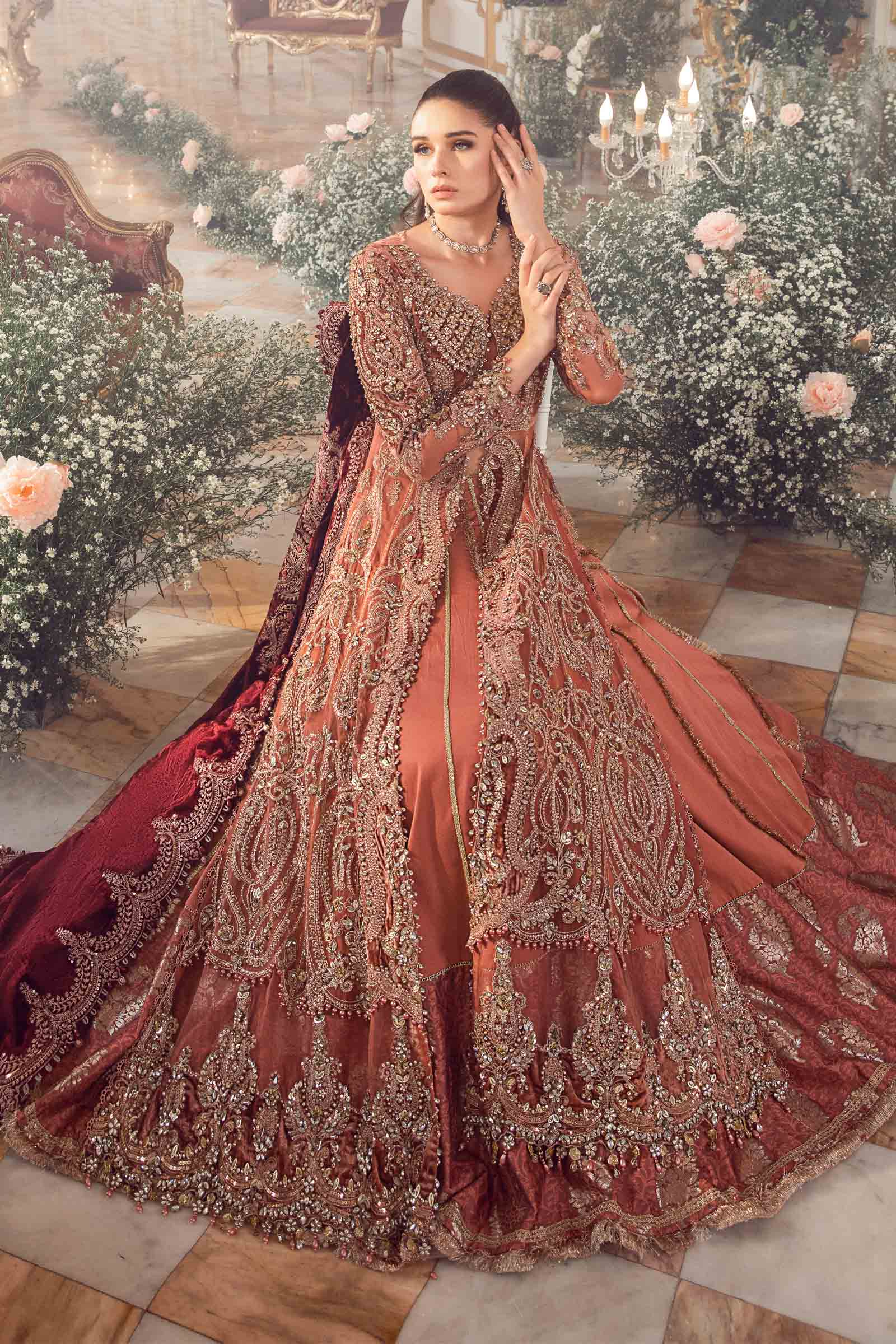 MARIA.B UNSTITCHED EMBROIDERED SALMON PINK 3PC SUIT BD-2701 – KPA0058