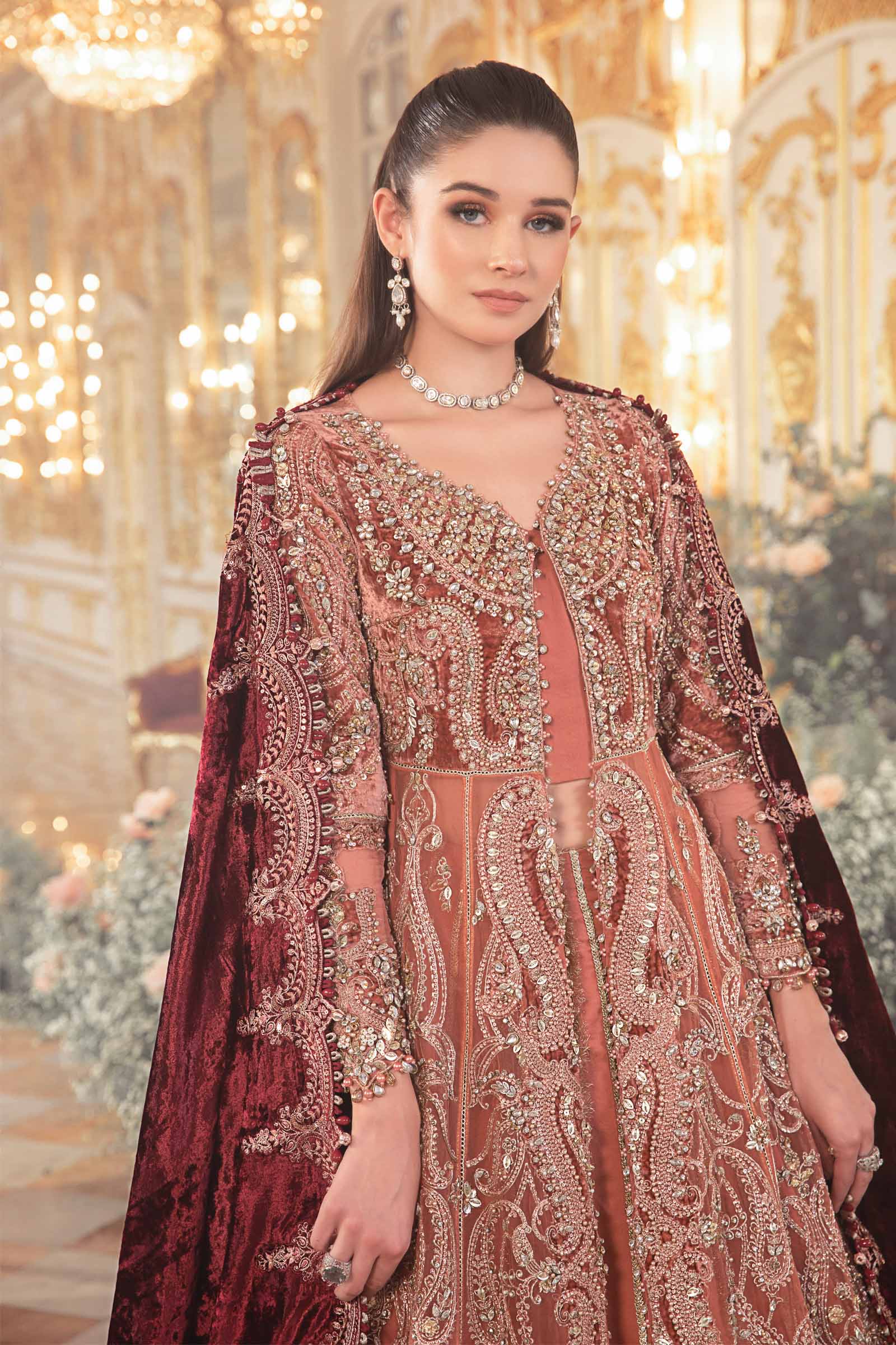 MARIA.B UNSTITCHED EMBROIDERED SALMON PINK 3PC SUIT BD-2701 – KPA0058