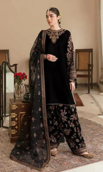Baroque Velvet Collection – Luxury Embroidered 3-Piece Suit (BLACK)
