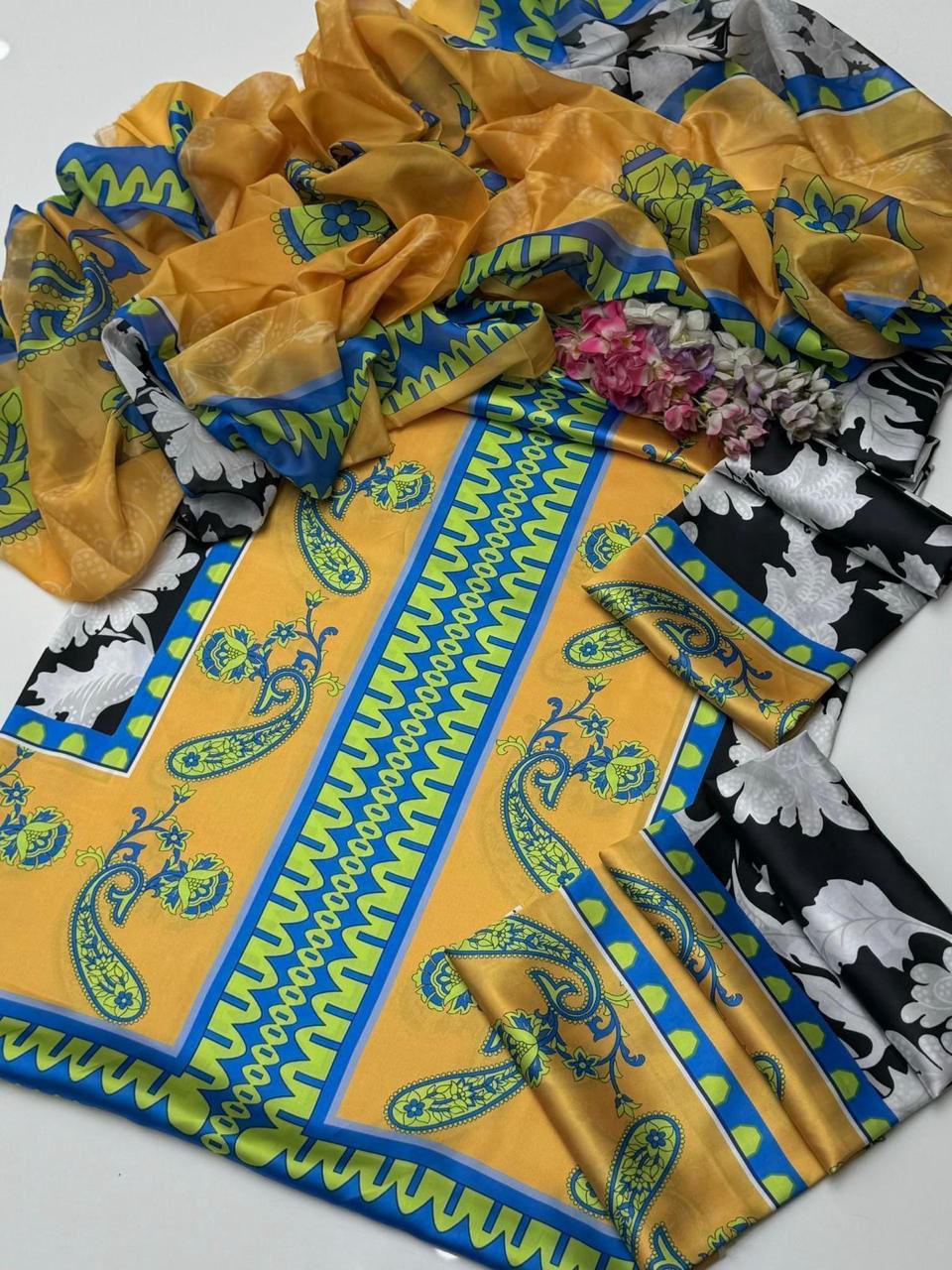 Lulusar Digital Printed 3-Piece Silk Suit ( Design 2)