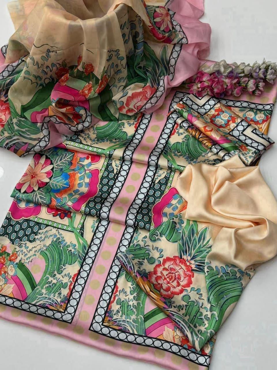 Lulusar Digital Printed 3-Piece Silk Suit ( Design 7)