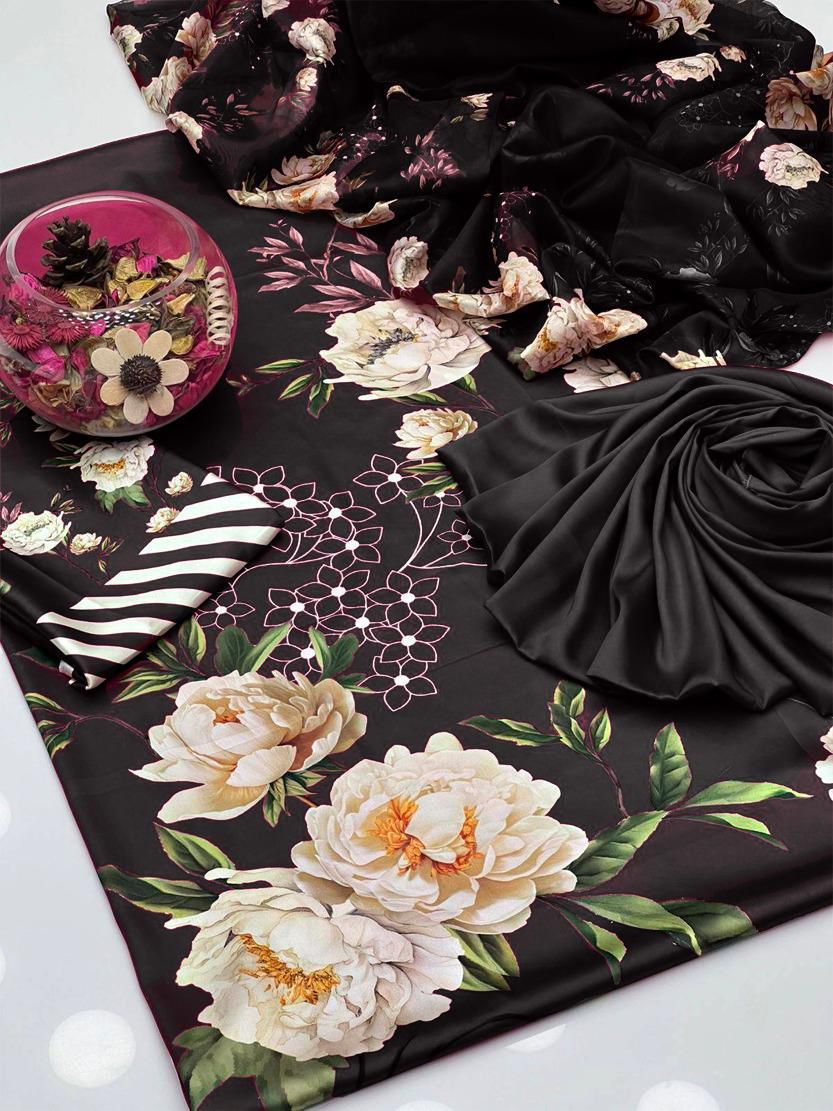 Lulusar Digital Printed 3-Piece Silk Suit ( Design 13)