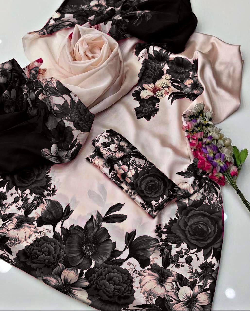 Lulusar Digital Printed 3-Piece Silk Suit ( Design 21)
