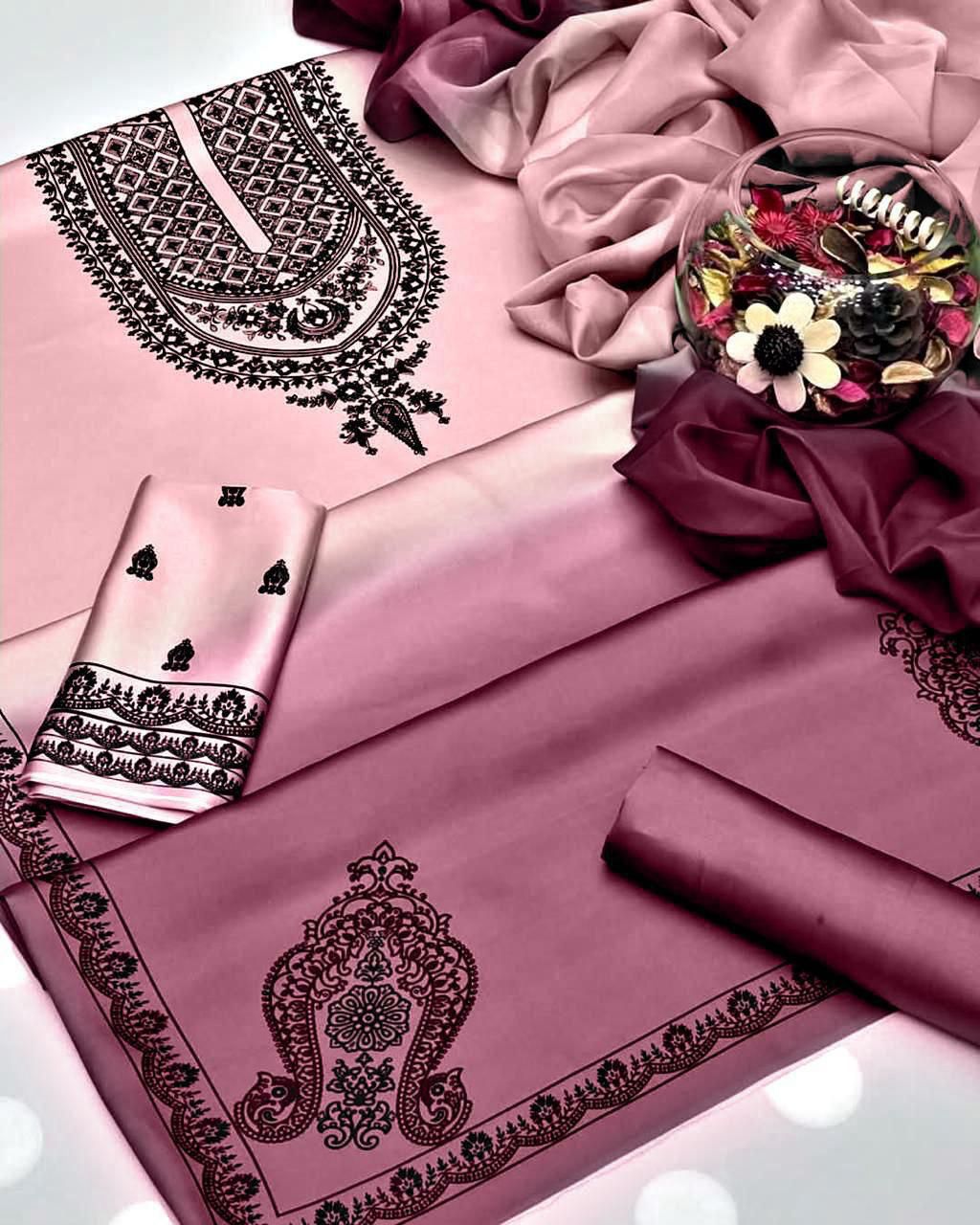 Lulusar Digital Printed 3-Piece Silk Suit ( Design 35)