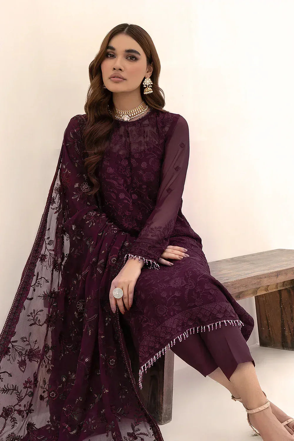 ZARIF CHIFFON EMBROIDERED UNSTITCHED 3PC SUIT | KPA0072