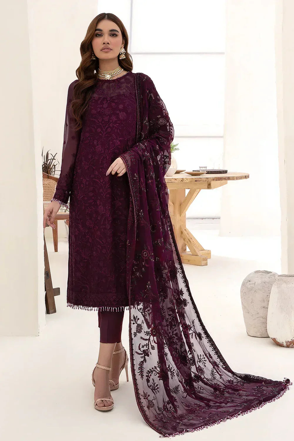 ZARIF CHIFFON EMBROIDERED UNSTITCHED 3PC SUIT | KPA0072