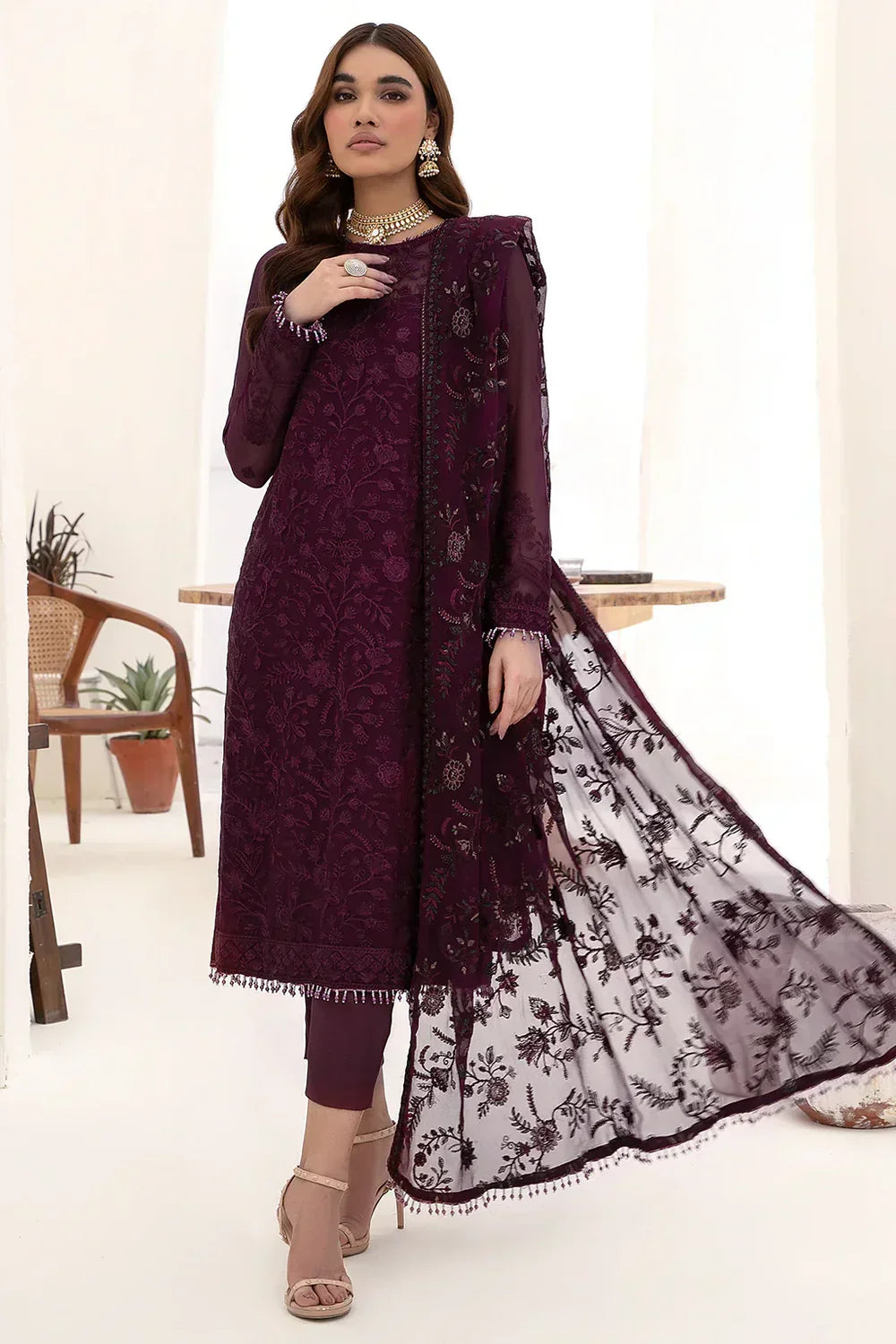 ZARIF CHIFFON EMBROIDERED UNSTITCHED 3PC SUIT | KPA0072