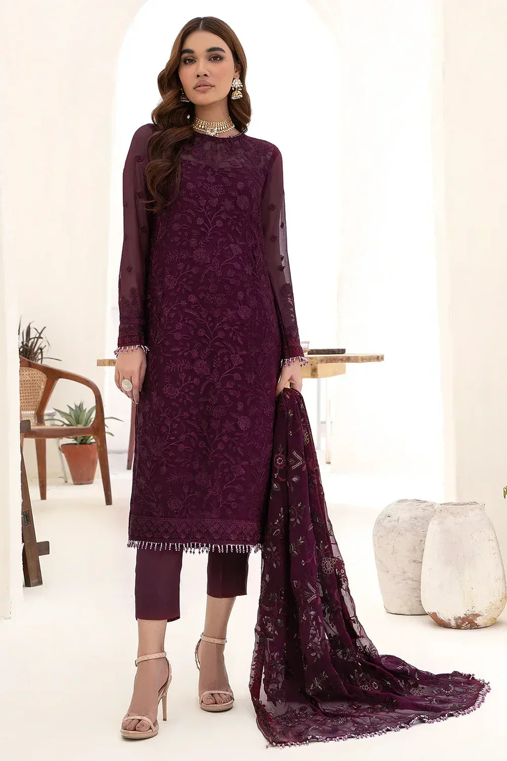 ZARIF CHIFFON EMBROIDERED UNSTITCHED 3PC SUIT | KPA0072